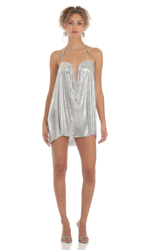 Lucy in the Sky Safina Chainmail Shirt Dress in Silver