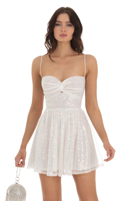 Lucy in the Sky Iridescent Sequin Twist Dress in White