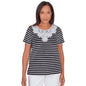 Alfred Dunner Women's Lace Neck Striped Split Hem Tee 2