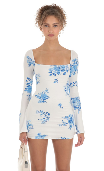 Lucy in the Sky Floral Long Sleeve Dress in White