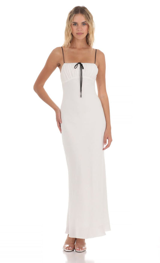 Lucy in the Sky Front Tie Maxi Dress in White