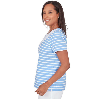 Alfred Dunner Women's Lace Neck Striped Split Hem Tee 1