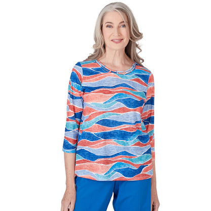 Alfred Dunner Women's Crew Neck Beach Wave Top