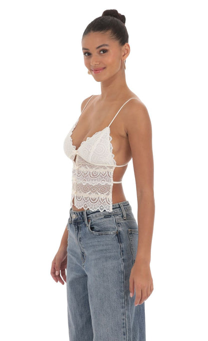 Lucy in the Sky Lace Two-Tone Top in Cream and White