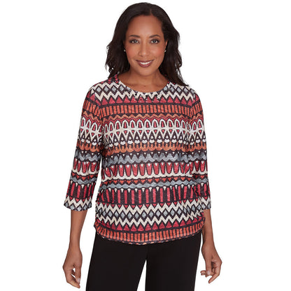 Alfred Dunner Women's Geometric Crew Neck Top