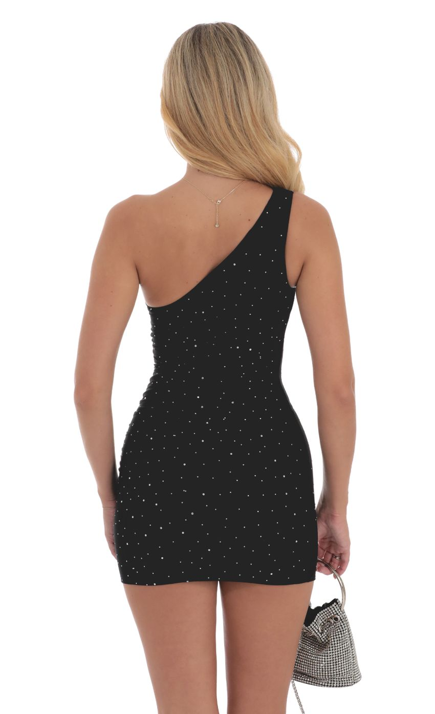 Lucy in the Sky Rhinestone One Shoulder Dress in Black