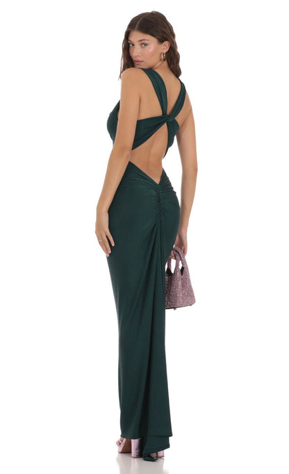 Lucy in the Sky Cross Twist Open Back Dress in Green