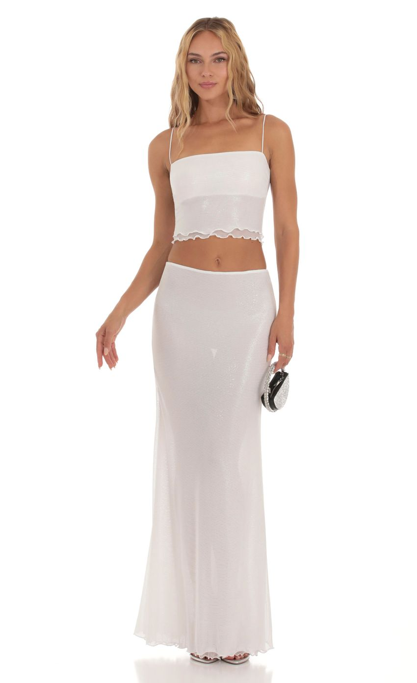 Lucy in the Sky Foiled Mesh Two Piece Set in White