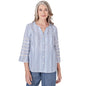 Alfred Dunner Women's Pinstripe Embroidered Button Down Top