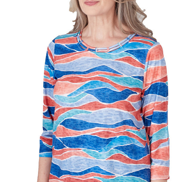 Alfred Dunner Women's Crew Neck Beach Wave Top