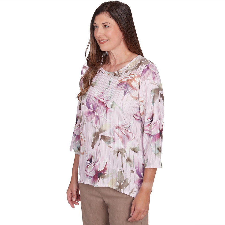 Alfred Dunner Women's Romantic Florals Textured Top