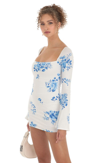 Lucy in the Sky Floral Long Sleeve Dress in White