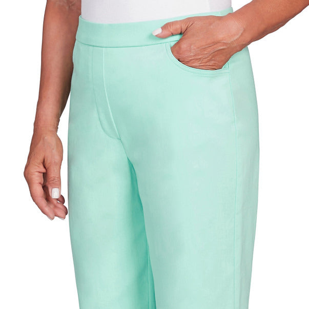 Alfred Dunner Women's Flat Front Split Hem Allure Clamdigger Pant - MIST GREEN