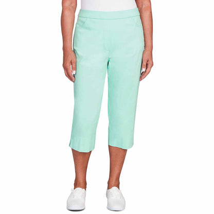 Alfred Dunner Women's Flat Front Split Hem Allure Clamdigger Pant - MIST GREEN