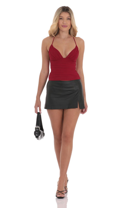 Lucy in the Sky Mesh V-Neck Top in Red