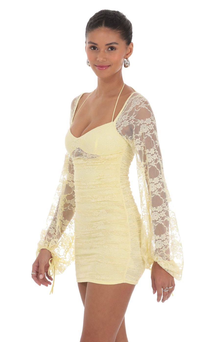 Lucy in the Sky Lace Ruched Long Sleeve Dress