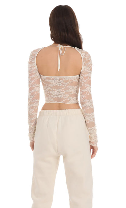 Lucy in the Sky Lace Long Sleeve Top in Cream