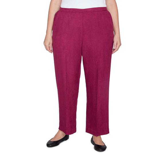 Alfred Dunner Women's Soft Microfiber Side Seam Pocket Medium Length Pant - WINE