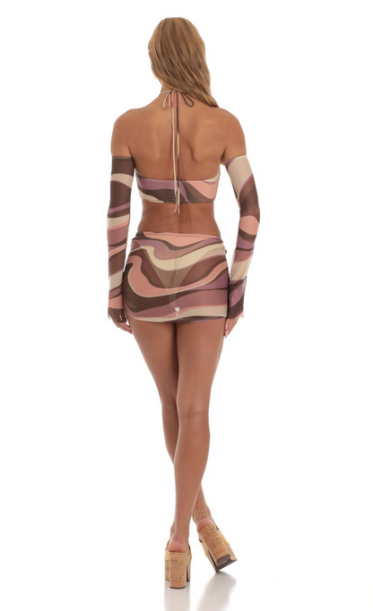 Lucy in the Sky Mesh Two Piece Set in Brown Swirl