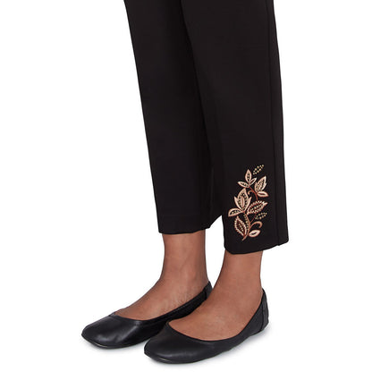 Alfred Dunner Women's Embroidered Leaf Medium Length Pant