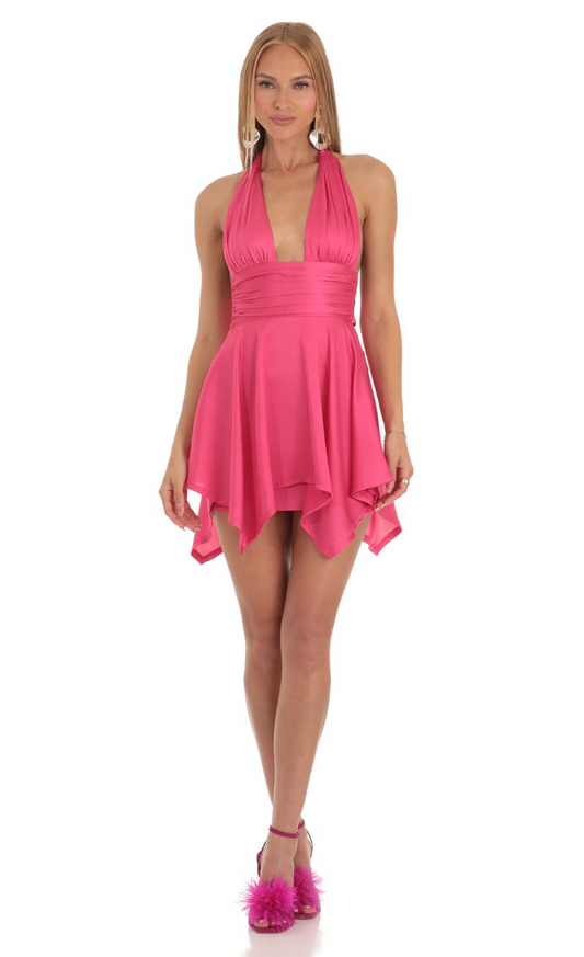 Lucy in the Sky Satin Dress in Pink