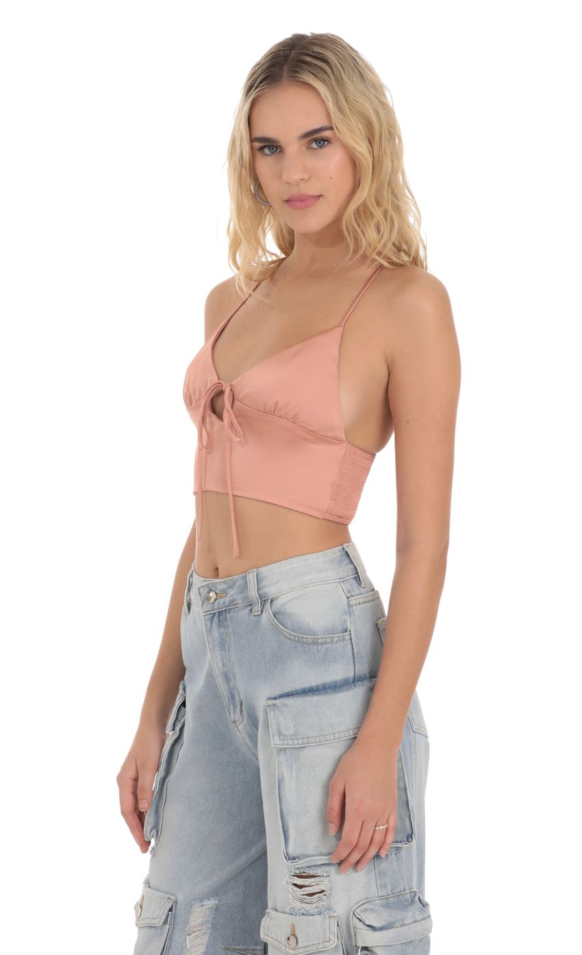 Lucy in the Sky Front Tie Satin Top in Apricot