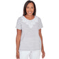 Alfred Dunner Women's Lace Neck Striped Split Hem Tee 1