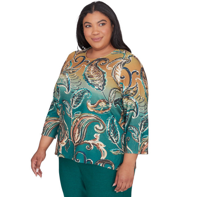 Alfred Dunner Women's Paisley Ombre Top