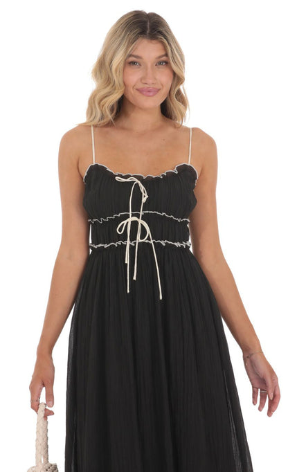 Lucy in the Sky Double Tie Flowy Maxi Dress in Black