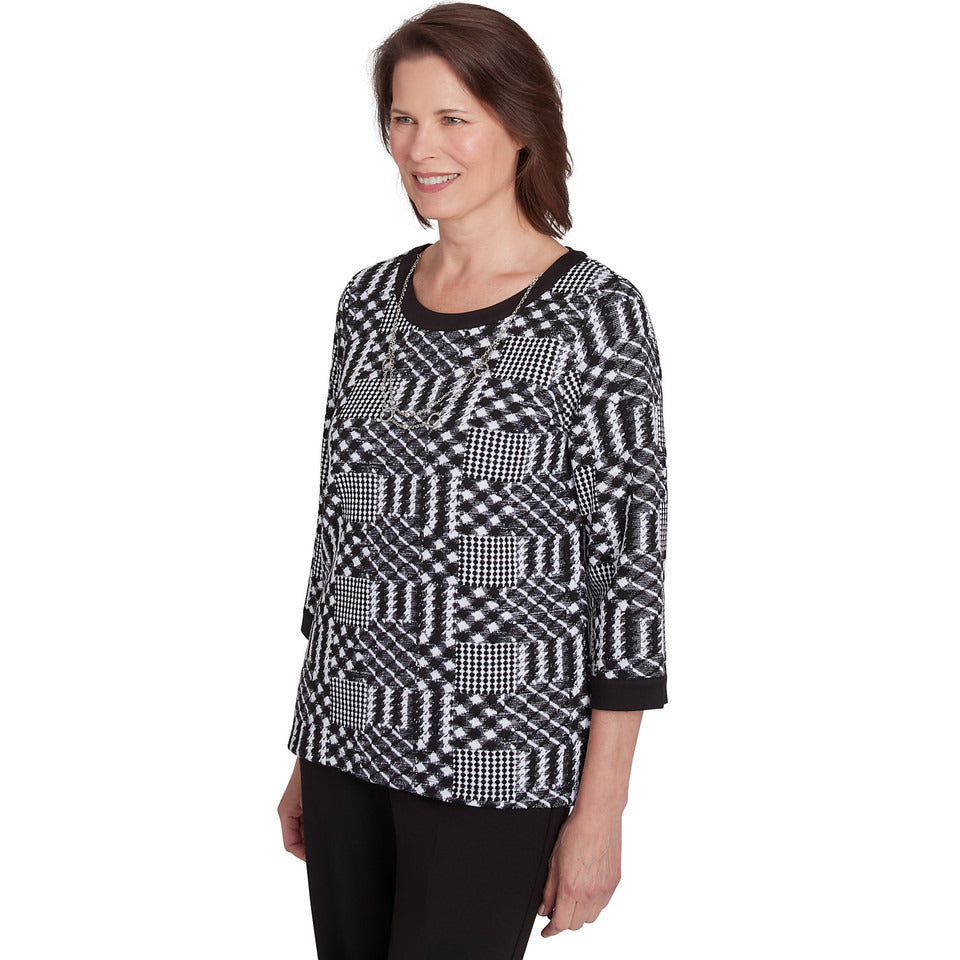 Alfred Dunner Women's Houndstooth Textured Top