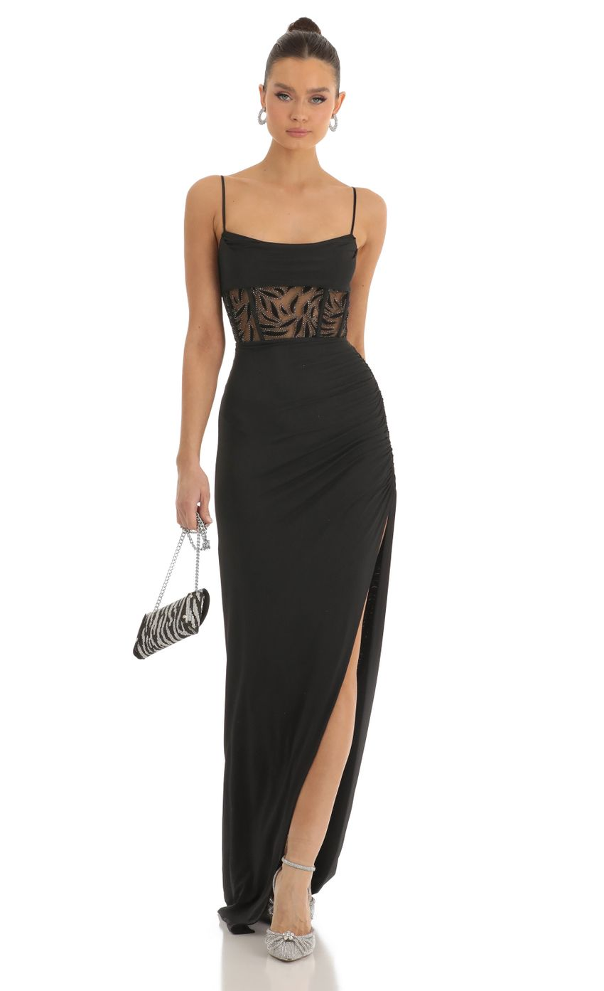 Lucy in the Sky Cutout Glitter Corset Maxi Dress