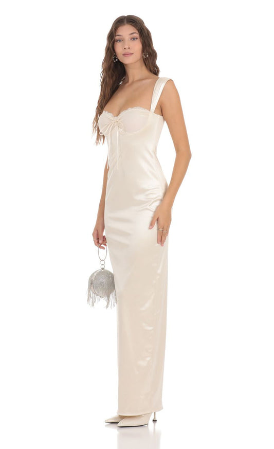 Lucy in the Sky Satin Maxi Dress in Ivory