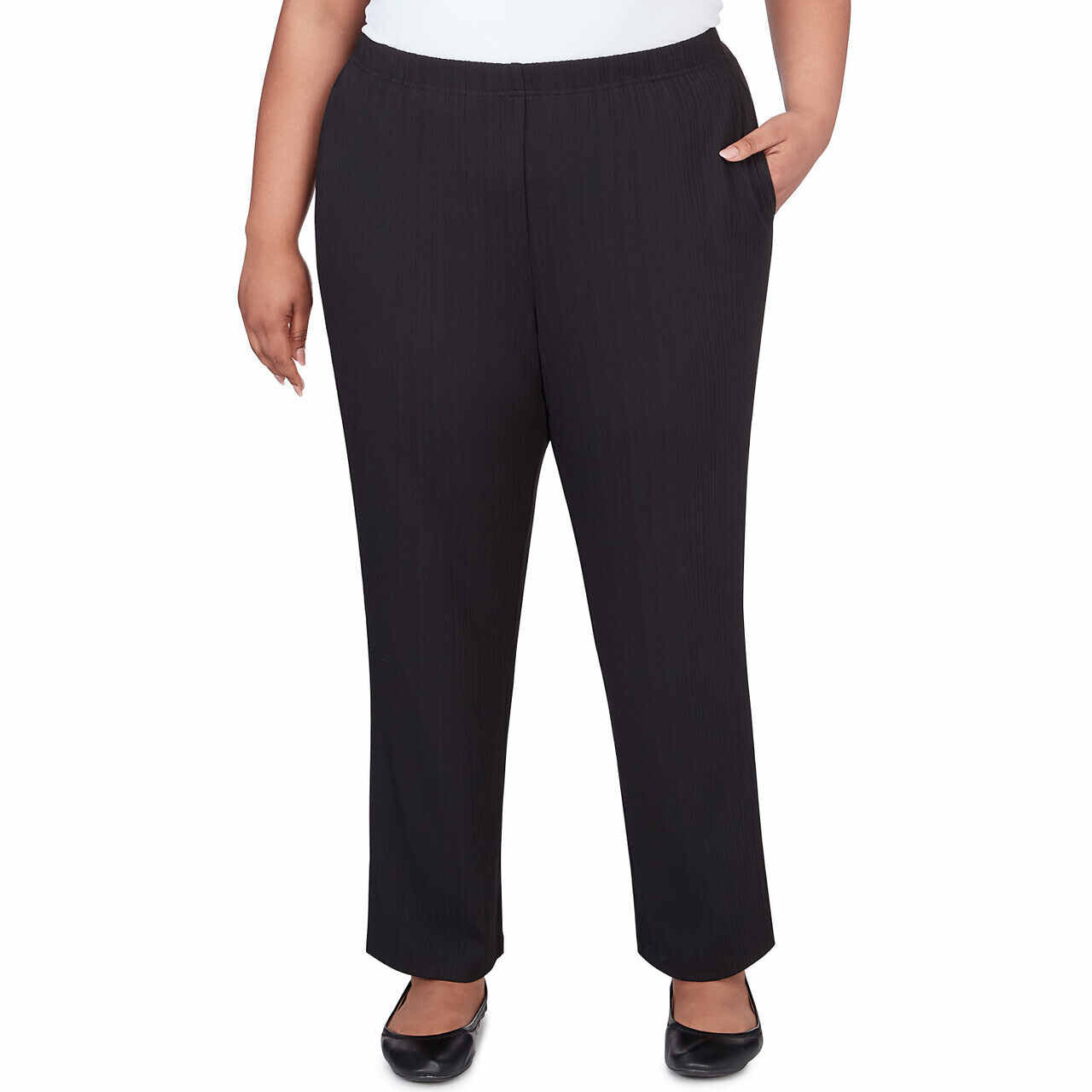 Alfred Dunner Women's Ribbed Black Pant