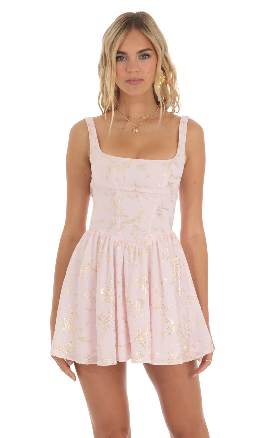 Lucy in the Sky Floral Shimmer Mini Dress in Pink