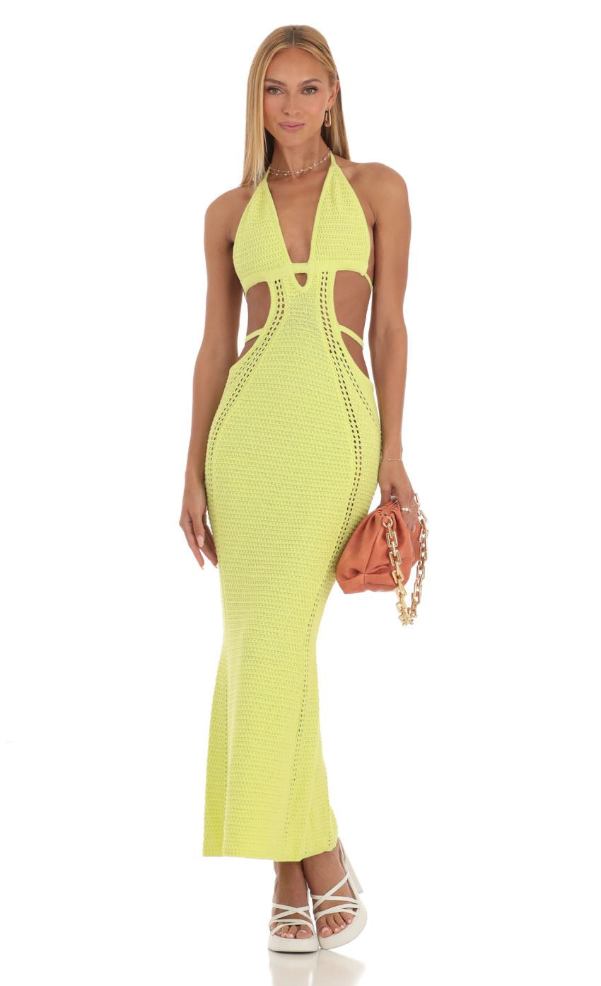 Lucy in the Sky Crochet Cut-Out Dress in Neon Yellow