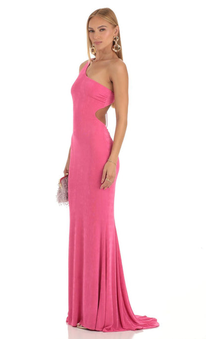 Lucy in the Sky One Shoulder Maxi Dress in Pink