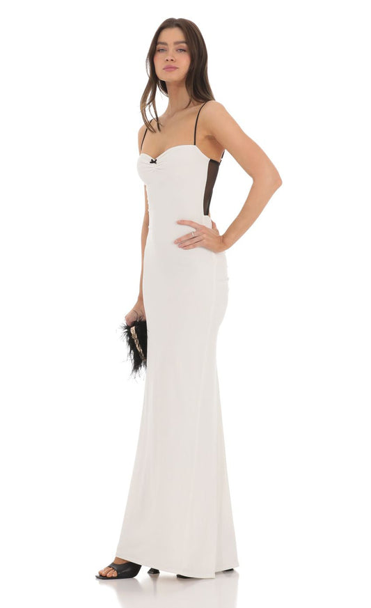 Lucy in the Sky Open Back Two-Toned Maxi Dress in White