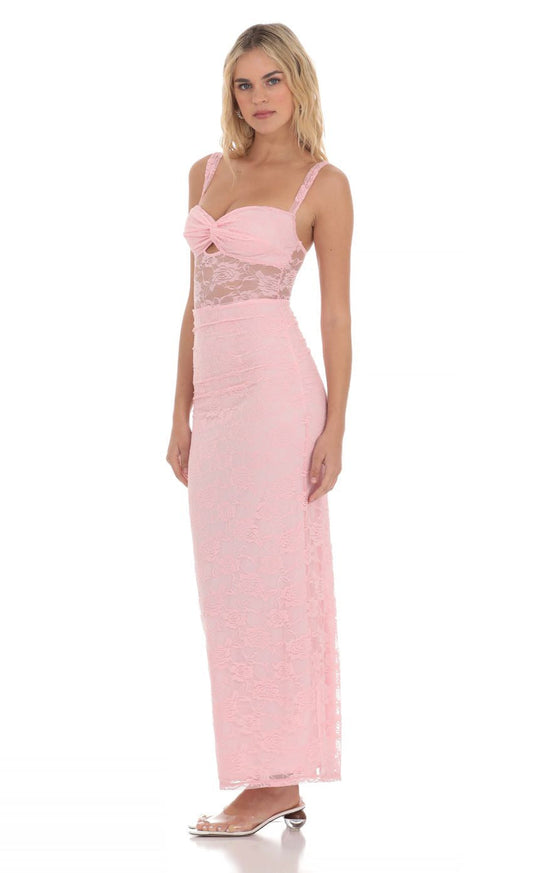 Lucy in the Sky Lace Twist Ruched Maxi Dress