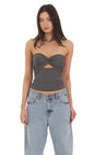 Lucy in the Sky Front Twist Strapless Top in Grey