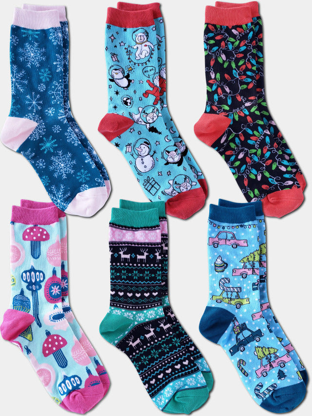 Kalon Clothing 6 Pack Christmas Crew Socks