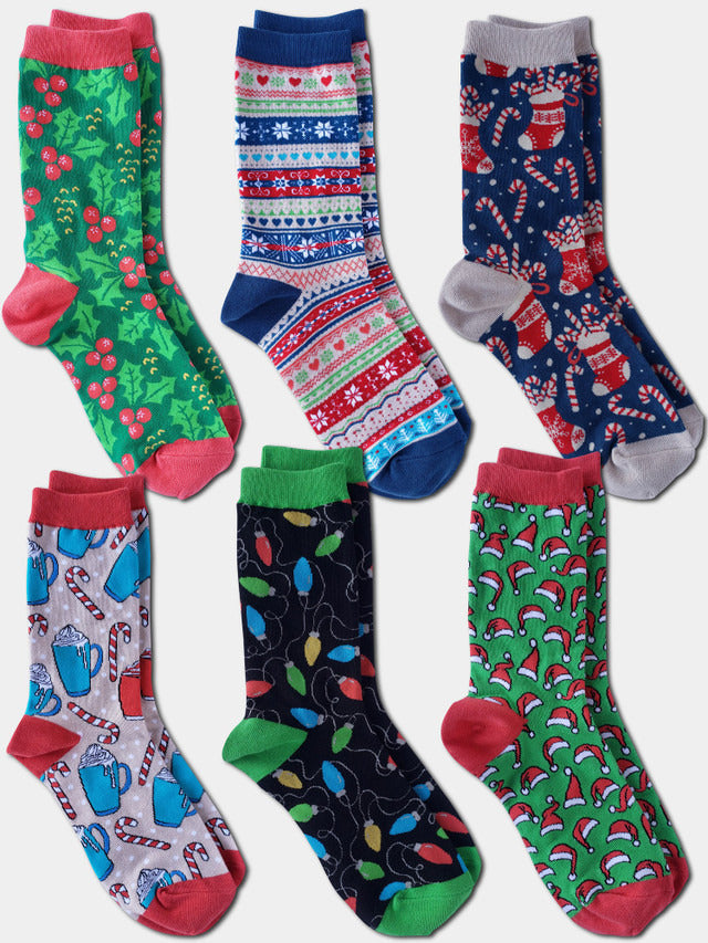 Kalon Clothing 6 Pack Christmas Crew Socks