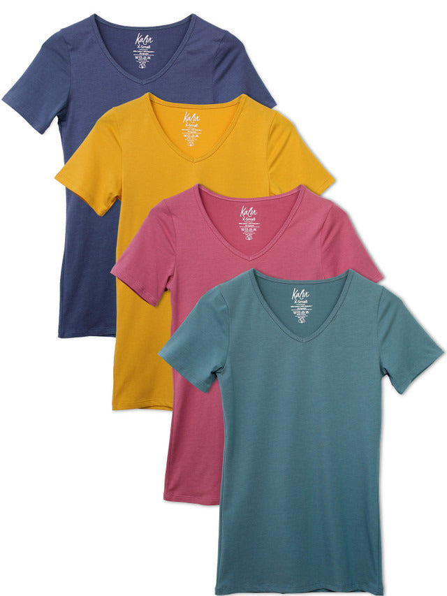 Kalon Clothing Women's 4-Pack V-Neck T-Shirt Base Layer